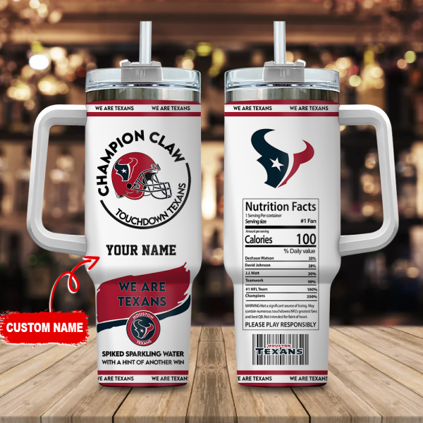 Houston Texans NFL Champion Claw Custom Stanley Quencher 30oz-40oz Stainless Steel Tumbler Hot And Cold Tumbler