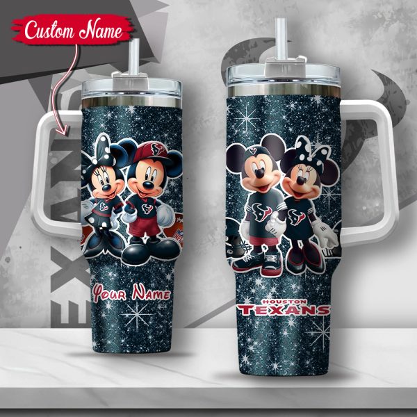 NFL Houston Texans Mickey And Minnie Couple Custom Stanley Quencher 30oz-40oz Stainless Steel Tumbler Hot And Cold Tumbler