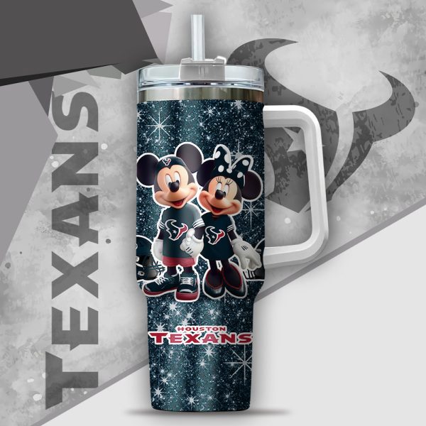 NFL Houston Texans Mickey And Minnie Couple Custom Stanley Quencher 30oz-40oz Stainless Steel Tumbler Hot And Cold Tumbler - Image 2