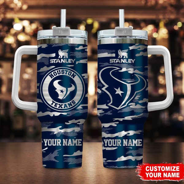 Houston Texans NFL Camo Pattern Custom Stanley Quencher 30oz-40oz Stainless Steel Tumbler Hot And Cold Tumbler