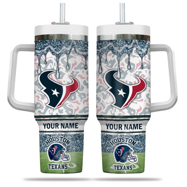 Houston Texans NFL Glitter Custom Stanley Quencher 30oz-40oz Stainless Steel Tumbler Hot And Cold Tumbler - Image 2