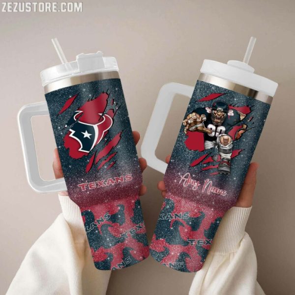 Houston Texans NFL Glitter Custom Stanley Quencher 30oz-40oz Stainless Steel Tumbler Hot And Cold Tumbler