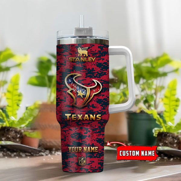 Houston Texans NFL Camouflage Golden Logo Custom Stanley Quencher 30oz-40oz Stainless Steel Tumbler Hot And Cold Tumbler - Image 2