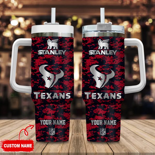 Houston Texans NFL Camouflage Silver Logo Custom Stanley Quencher 30oz-40oz Stainless Steel Tumbler Hot And Cold Tumbler