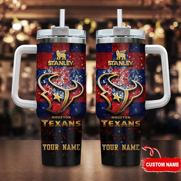 Houston Texans NFL Glitter Golden Logo Custom Stanley Quencher 30oz-40oz Stainless Steel Tumbler Hot And Cold Tumbler