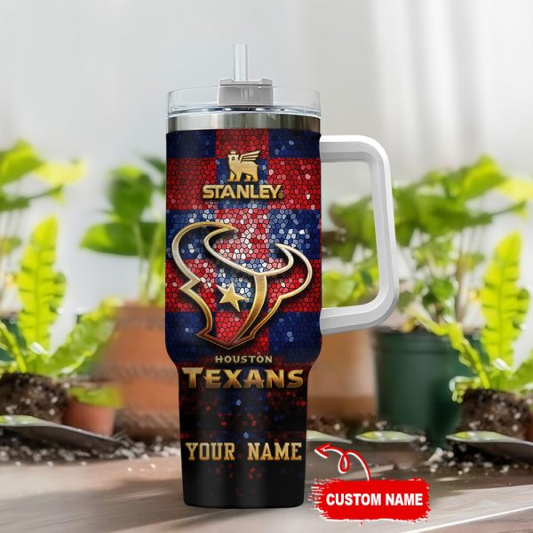 Houston Texans NFL Glitter Golden Logo Custom Stanley Quencher 30oz-40oz Stainless Steel Tumbler Hot And Cold Tumbler - Image 2