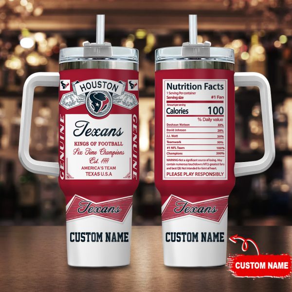 Houston Texans NFL Nutrition Facts Custom Stanley Quencher 30oz-40oz Stainless Steel Tumbler Hot And Cold Tumbler