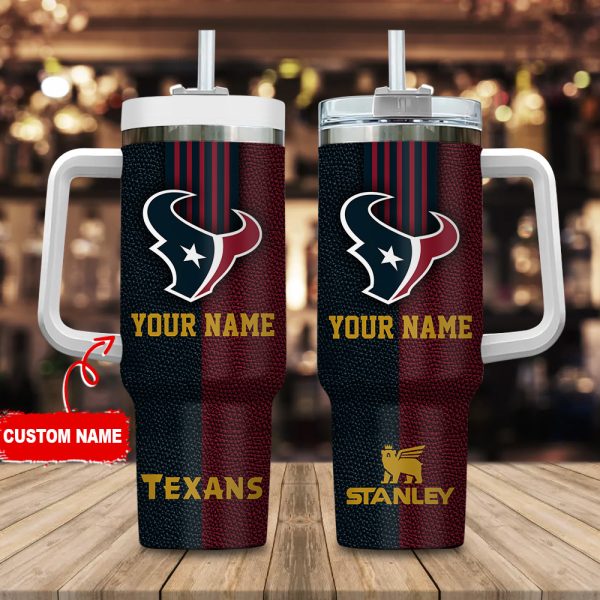 Houston Texans NFL Leather Effect Custom Stanley Quencher 30oz-40oz Stainless Steel Tumbler Hot And Cold Tumbler