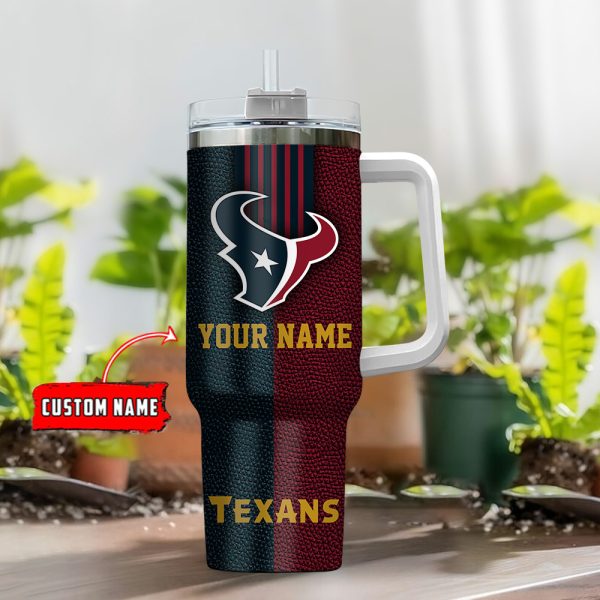 Houston Texans NFL Leather Effect Custom Stanley Quencher 30oz-40oz Stainless Steel Tumbler Hot And Cold Tumbler - Image 2