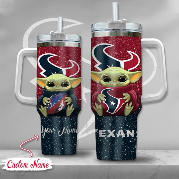 NFL Houston Texans Baby Yoda Custom Stanley Quencher 30oz-40oz Stainless Steel Tumbler Hot And Cold Tumbler