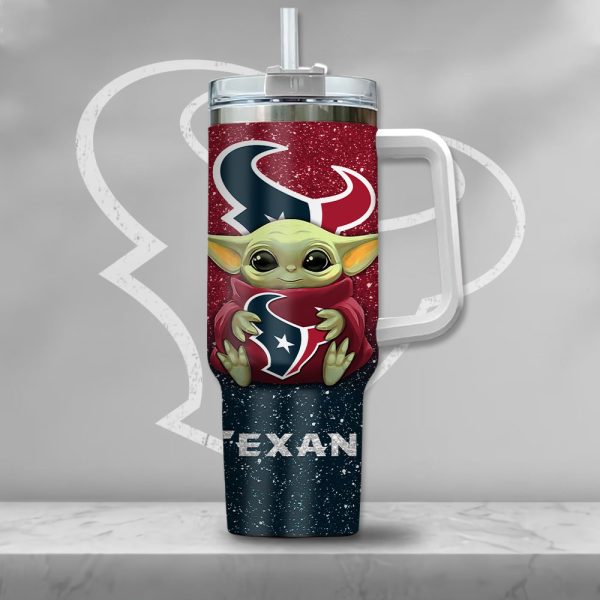 NFL Houston Texans Baby Yoda Custom Stanley Quencher 30oz-40oz Stainless Steel Tumbler Hot And Cold Tumbler - Image 2