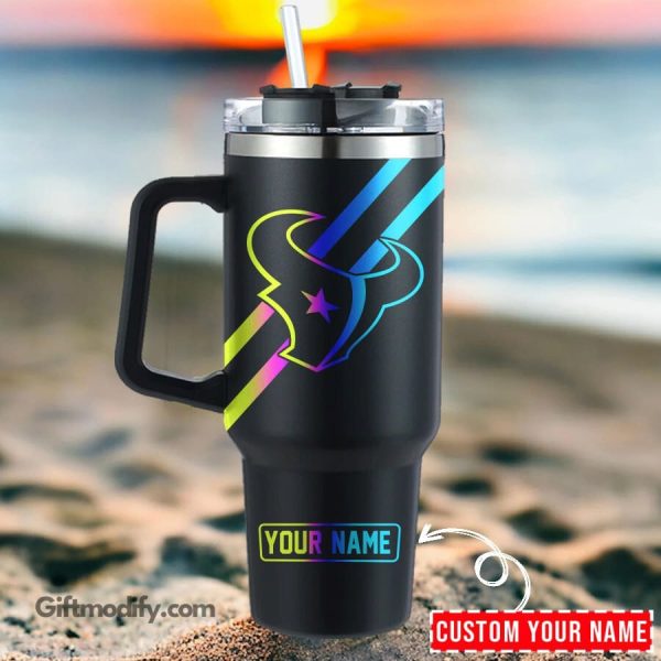Houston Texans NFL Hologram Logo Custom Stanley Quencher 30oz-40oz Stainless Steel Tumbler Hot And Cold Tumbler
