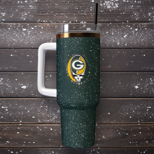 Grateful Dead X Green Bay Packers NFL Custom Stanley Quencher 30oz-40oz Stainless Steel Tumbler Hot And Cold Tumbler - Image 2