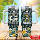 Green Bay Packers NFL Tropical Floral Custom Stanley Quencher 30oz-40oz Stainless Steel