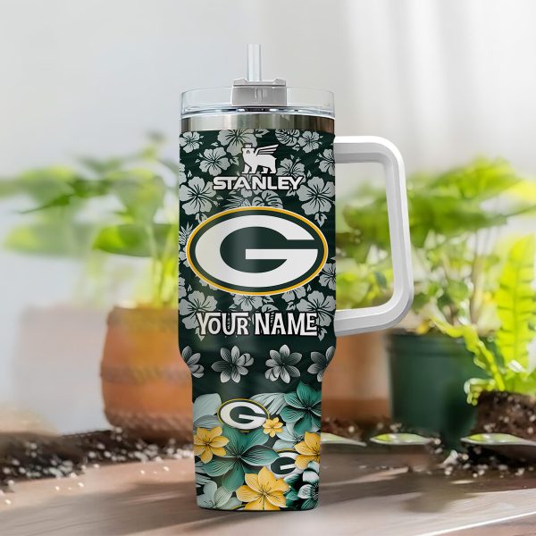 Green Bay Packers NFL Tropical Floral Custom Stanley Quencher 30oz-40oz Stainless Steel - Image 2