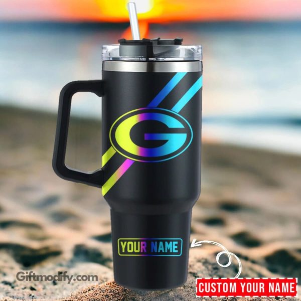 Green Bay Packers NFL Hologram Logo Custom Stanley Quencher 30oz-40oz Stainless Steel Tumbler Hot And Cold Tumbler