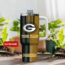 Green Bay Packers NFL Leather Effect Custom Stanley Quencher 30oz-40oz Stainless Steel Tumbler Hot And Cold Tumbler
