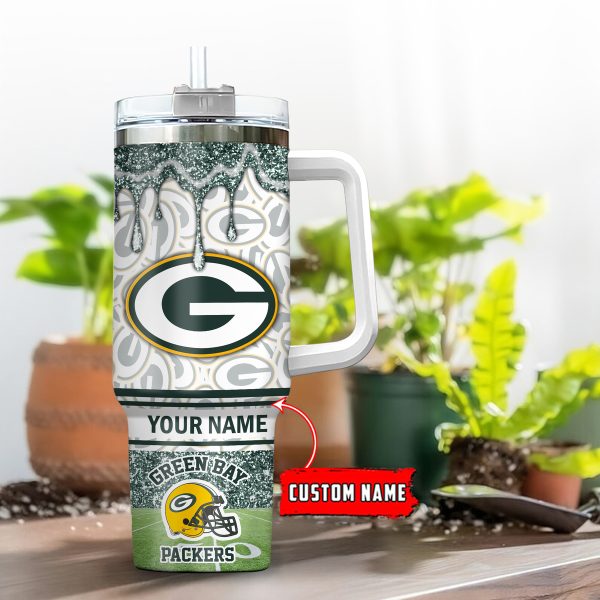 Green Bay Packers NFL Glitter Custom Stanley Quencher 30oz-40oz Stainless Steel Tumbler Hot And Cold Tumbler