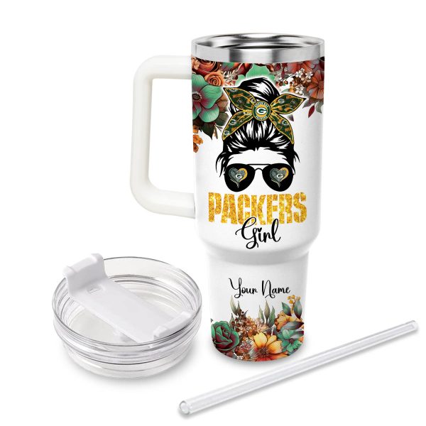 Packers Girl Green Bay Packers NFL Custom Stanley Quencher 30oz-40oz Stainless Steel Tumbler Hot And Cold Tumbler - Image 2