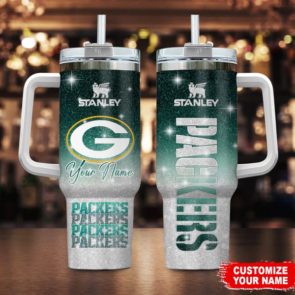 Green Bay Packers NFL Glitter Custom Stanley Quencher 30oz-40oz Stainless Steel Tumbler Hot And Cold Tumbler