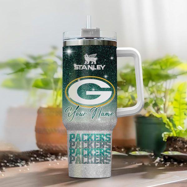 Green Bay Packers NFL Glitter Custom Stanley Quencher 30oz-40oz Stainless Steel Tumbler Hot And Cold Tumbler - Image 2