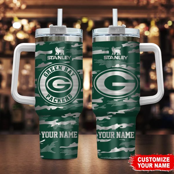 Green Bay Packers NFL Camo Pattern Custom Stanley Quencher 30oz-40oz Stainless Steel Tumbler Hot And Cold Tumbler
