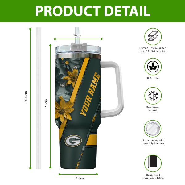 Green Bay Packers NFL Custom Stanley Quencher 30oz-40oz Stainless Steel Tumbler Hot And Cold Tumbler - Image 2