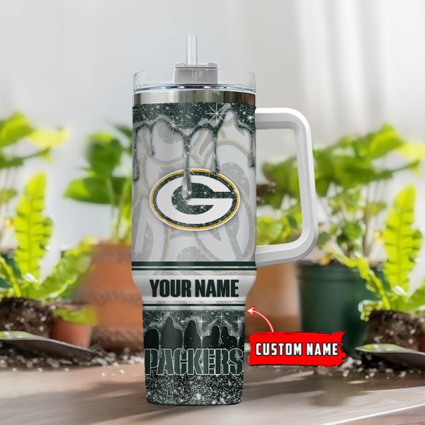 Green Bay Packers NFL Glitter Custom Stanley Quencher 30oz-40oz Stainless Steel Tumbler Hot And Cold Tumbler - Image 2