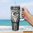 Green Bay Packers NFL Glitter Leopard Print Custom Stanley Quencher 30oz-40oz Stainless Steel Tumbler Hot And Cold Tumbler
