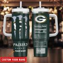 Green Bay Packers NFL Energy Nutrition Facts Custom Stanley Quencher 30oz-40oz Stainless Steel Tumbler Hot And Cold Tumbler