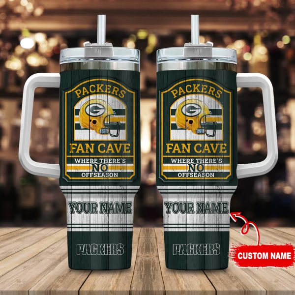 Green Bay Packers NFL Fan Cave Custom Stanley Quencher 30oz-40oz Stainless Steel Tumbler Hot And Cold Tumbler