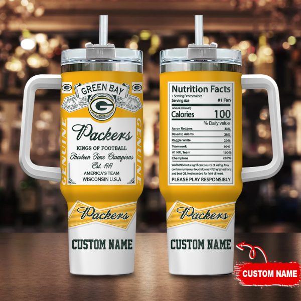 Green Bay Packers NFL Nutrition Facts Custom Stanley Quencher 30oz-40oz Stainless Steel Tumbler Hot And Cold Tumbler