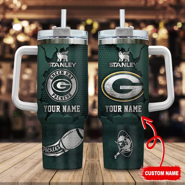 Green Bay Packers NFL Metal Style Custom Stanley Quencher 30oz-40oz Stainless Steel Tumbler Hot And Cold Tumbler