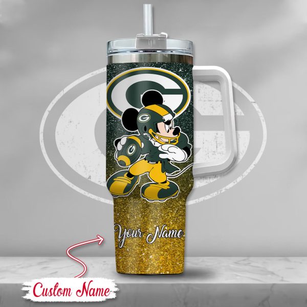 Green Bay Packers NFL Mickey Mouse Glitter Custom Stanley Quencher 30oz-40oz Stainless Steel Tumbler Hot And Cold Tumbler - Image 2
