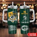 Green Bay Packers NFL Silver Logo Custom Stanley Quencher 30oz-40oz Stainless Steel Tumbler Hot And Cold Tumbler