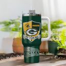 Green Bay Packers NFL Silver Logo Custom Stanley Quencher 30oz-40oz Stainless Steel Tumbler Hot And Cold Tumbler