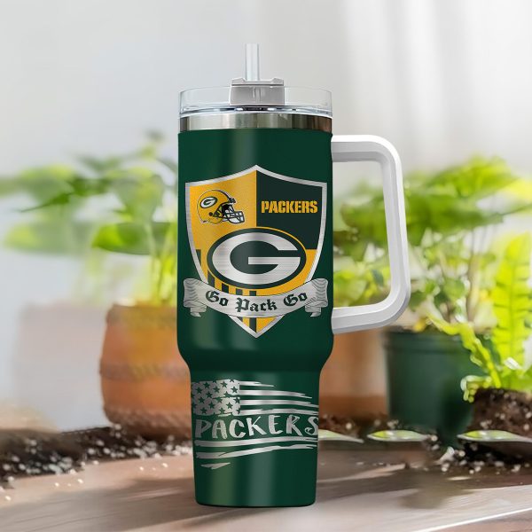 Green Bay Packers NFL Silver Logo Custom Stanley Quencher 30oz-40oz Stainless Steel Tumbler Hot And Cold Tumbler - Image 2