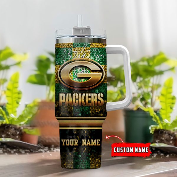 Green Bay Packers NFL Glitter Golden Logo Custom Stanley Quencher 30oz-40oz Stainless Steel Tumbler Hot And Cold Tumbler - Image 2