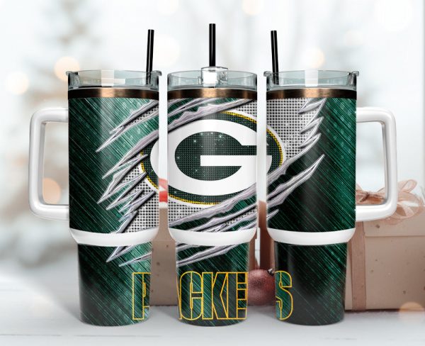 Green Bay Packers NFL Bling Effect Custom Stanley Quencher 30oz-40oz Stainless Steel Tumbler Hot And Cold Tumbler