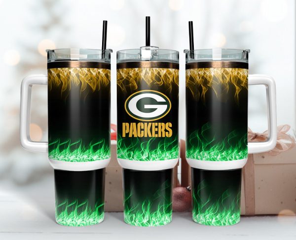 Green Bay Packers NFL Fire Effect Custom Stanley Quencher 30oz-40oz Stainless Steel Tumbler Hot And Cold Tumbler