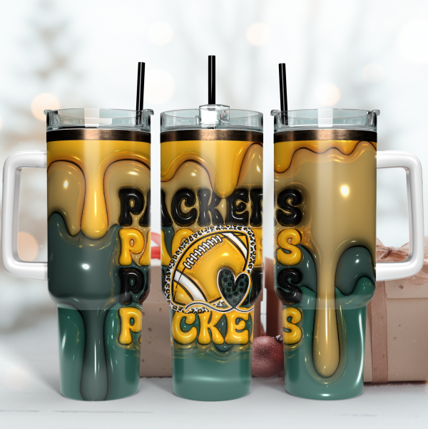 Green Bay Packers NFL 3D Inflated Puff Effect Custom Stanley Quencher 30oz-40oz Stainless Steel Tumbler Hot And Cold Tumbler