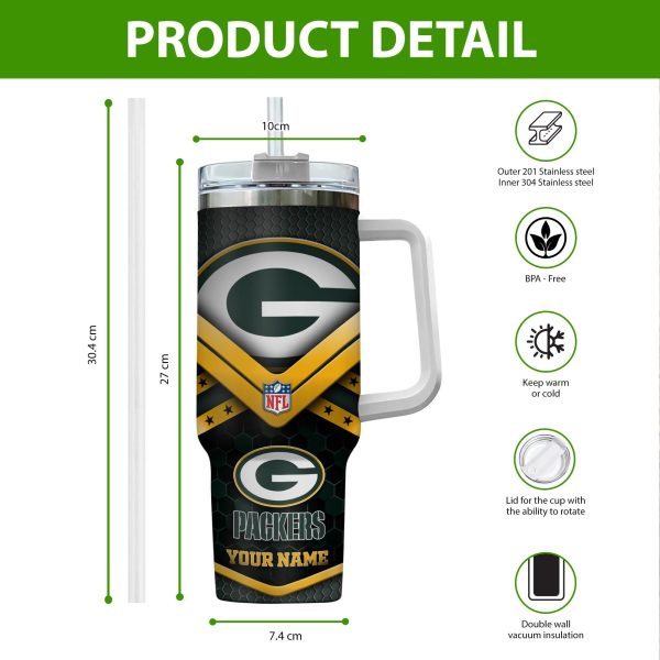 Green Bay Packers NFL Custom Stanley Quencher 30oz-40oz Stainless Steel Tumbler Hot And Cold Tumbler - Image 2