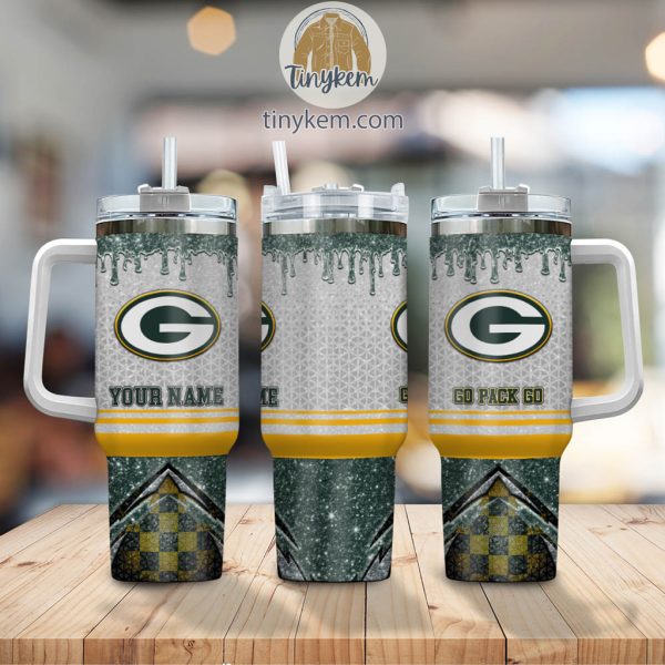 Green Bay Packers Glitter NFL Custom Stanley Quencher 30oz-40oz Stainless Steel Tumbler Hot And Cold Tumbler - Image 2