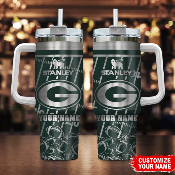 Green Bay Packers NFL Silver Custom Stanley Quencher 30oz-40oz Stainless Steel Tumbler Hot And Cold Tumbler