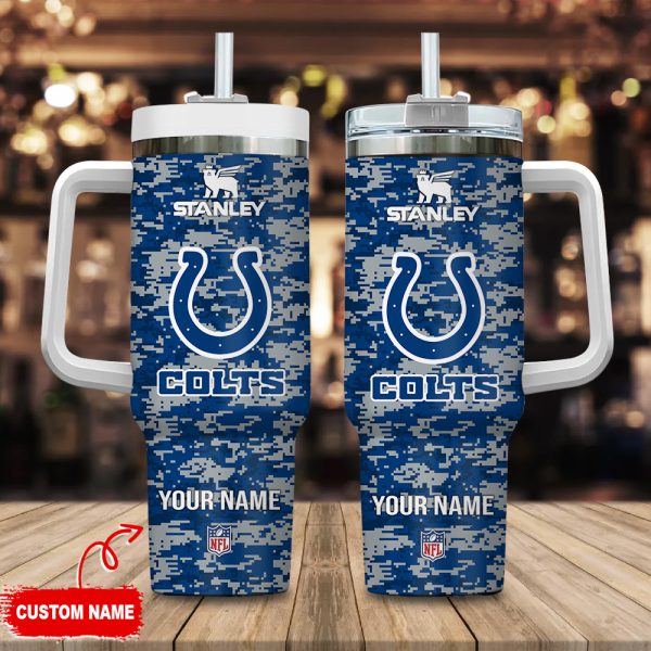 Indianapolis Colts NFL Camouflage Custom Stanley Quencher 30oz-40oz Stainless Steel Tumbler Hot And Cold Tumbler