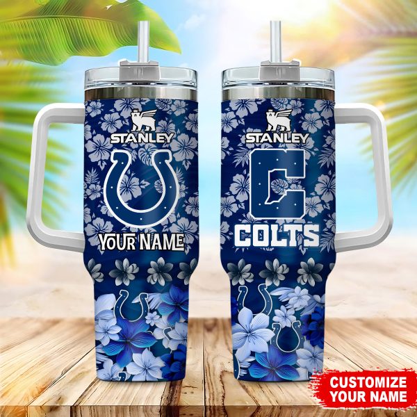 Indianapolis Colts NFL Tropical Floral Custom Stanley Quencher 30oz-40oz Stainless Steel