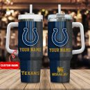Indianapolis Colts NFL Leather Effect Custom Stanley Quencher 30oz-40oz Stainless Steel Tumbler Hot And Cold Tumbler