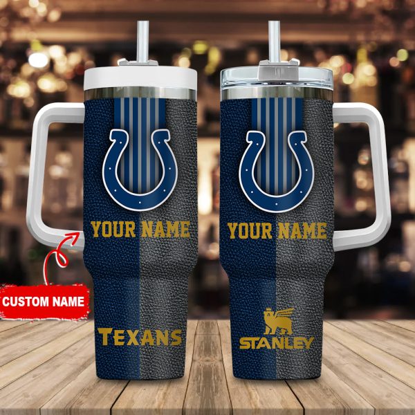 Indianapolis Colts NFL Leather Effect Custom Stanley Quencher 30oz-40oz Stainless Steel Tumbler Hot And Cold Tumbler