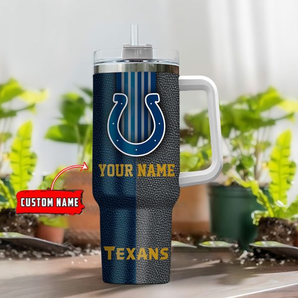 Indianapolis Colts NFL Leather Effect Custom Stanley Quencher 30oz-40oz Stainless Steel Tumbler Hot And Cold Tumbler - Image 2