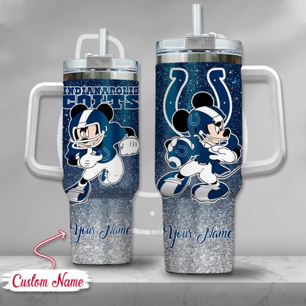 Indianapolis Colts NFL Mickey Mouse Glitter Custom Stanley Quencher 30oz-40oz Stainless Steel Tumbler Hot And Cold Tumbler